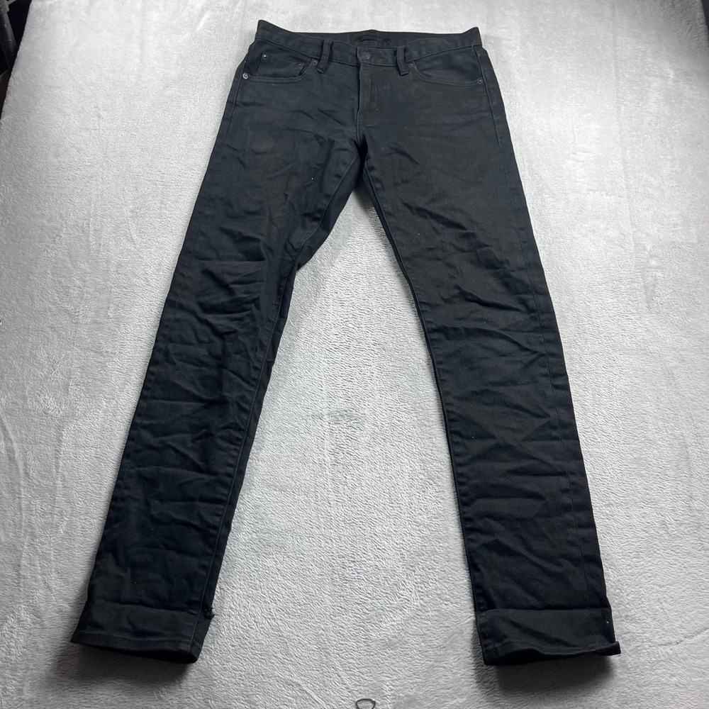 Uniqlo Jeans Mens 29x34 Black Selvedge Slim Fit Stretch Denim‎ Pants